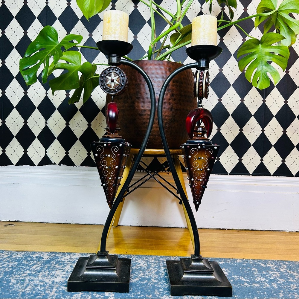 Sculptural Floor Candle Holders Pair Ornate‎ Romantic Gothic Luxury Baroque